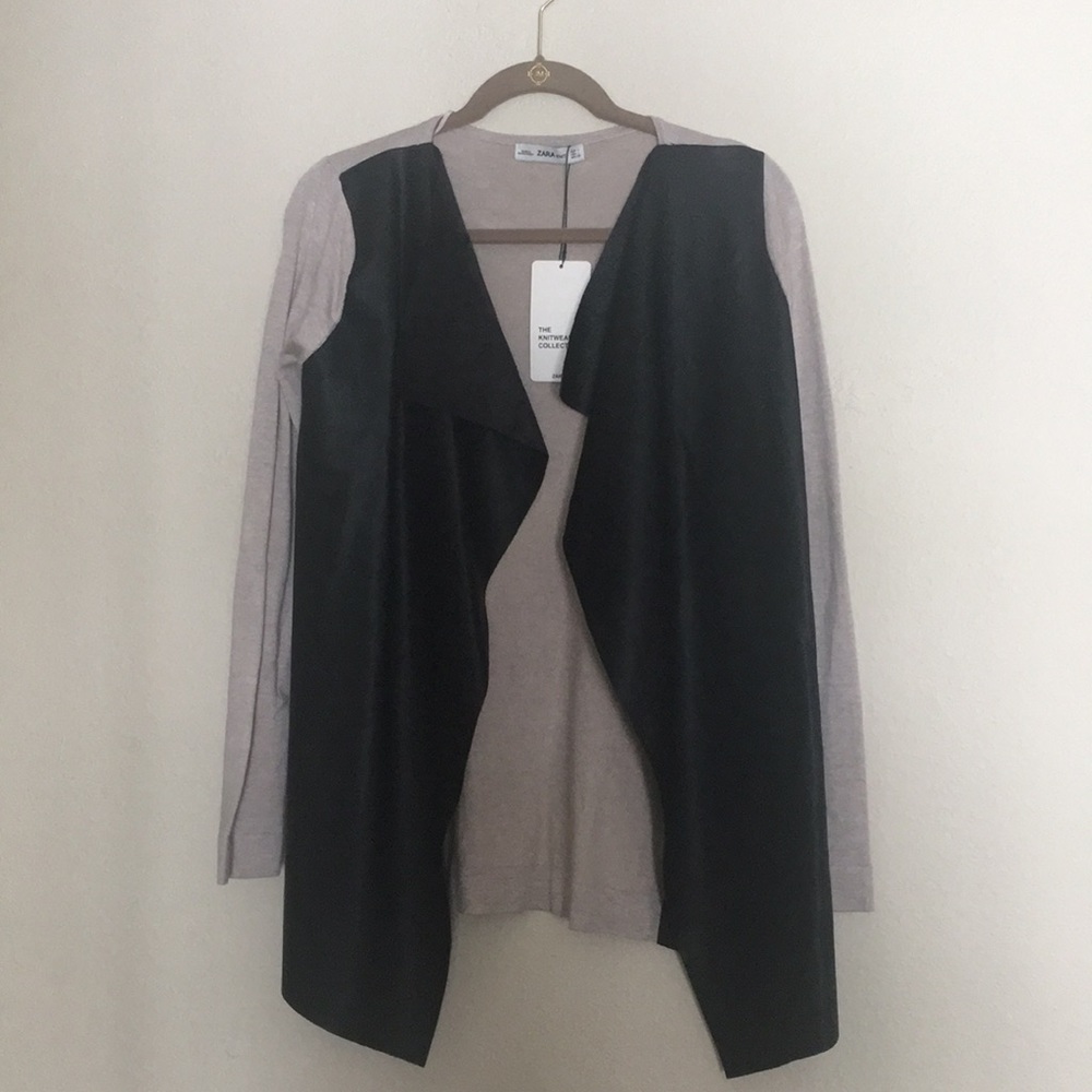 Zara Knit Faux Leather Cardigan Jacket Sz L NWT